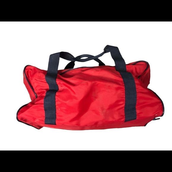 Vintage 80s 90s Adidas Duffle Bag Gym Travel Retro Spellout Mega Red Duffel - Picture 8 of 8